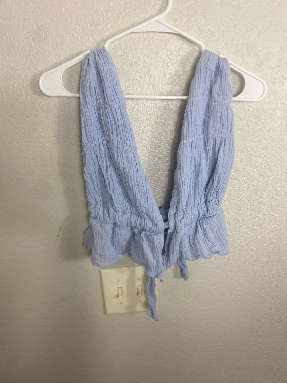 Light Blue Crinkle V-Neck Tie-Front Women's Top crystal cowgirl fairy festival